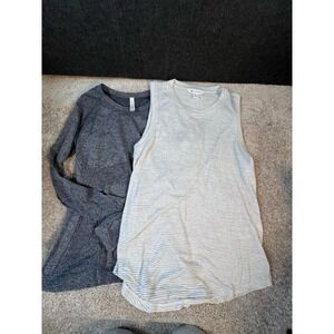 Lot Of 2! Both Medium Athleta Grey Long Sleeve Athletic And Athleta Striped Tank